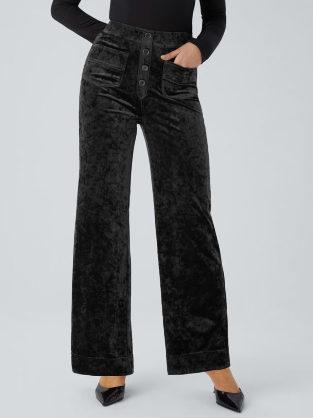 HALARA NWT Black Velvet High Waisted Pockets Straight Leg Casual Pants LP